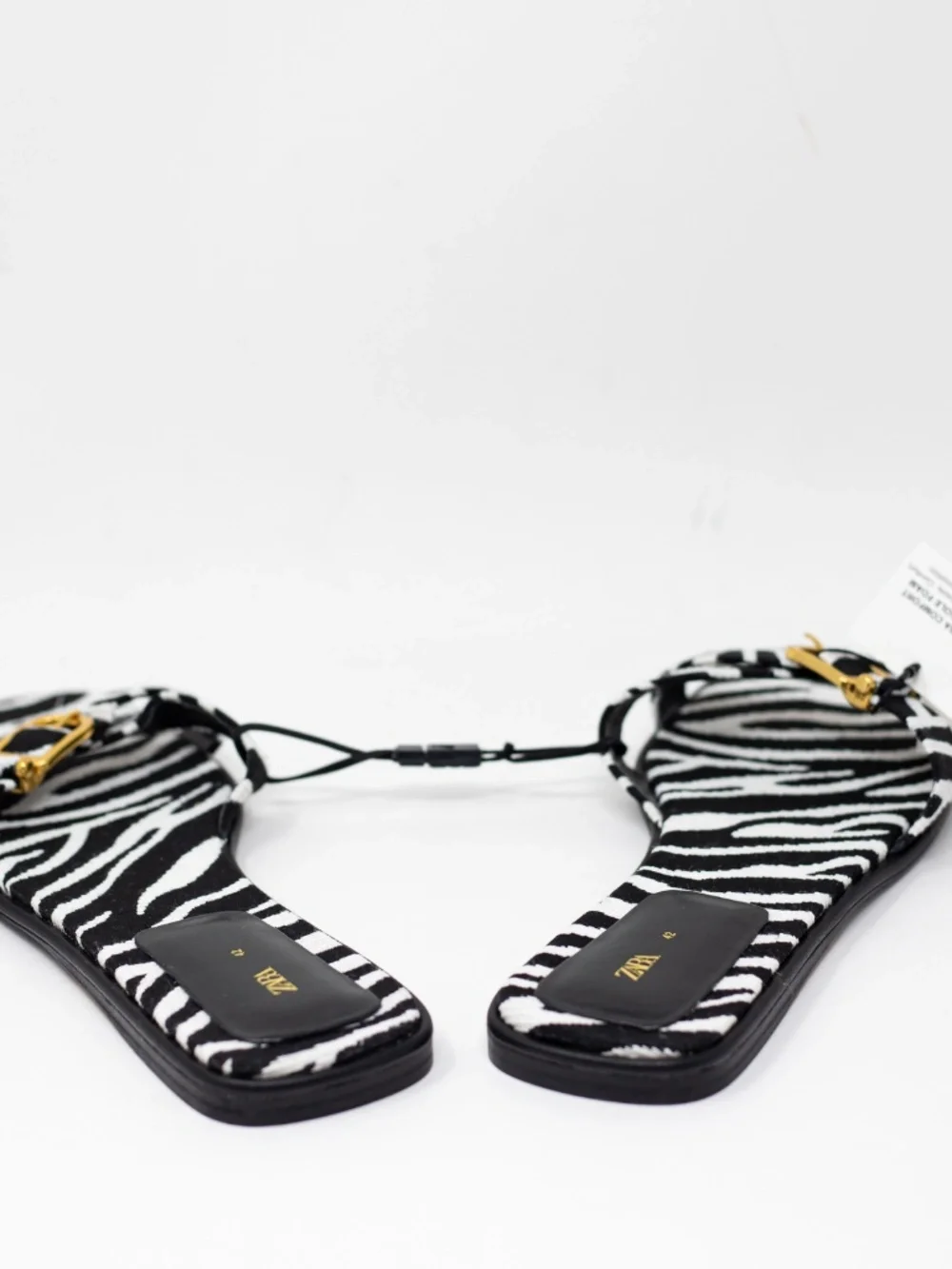 NEW Zara Zebra Animal Print Pattern Crossover Slip On Flat Sandals Shoes 11